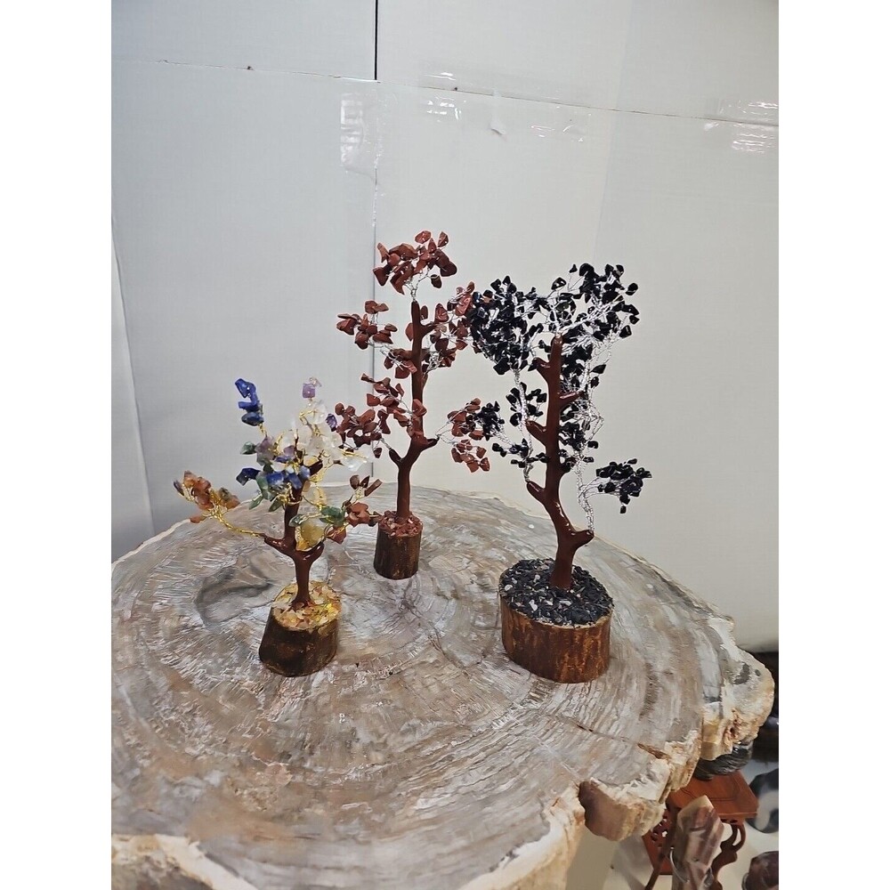 3 Pcs 300 Carnelian+Amet hyst+Crystal Gemstones Golden Branches Bonsai Tree - Picture 9 of 12